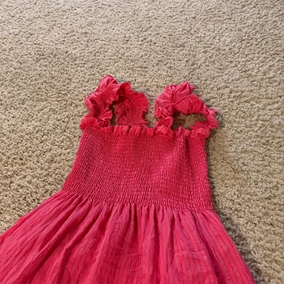 HILL HOUSE Ellie Tonal Seersucker Ruffle Shoulder Tiered Nap Dress, Watermelon - Picture 9 of 9